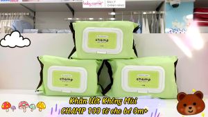 [HSD: T7/2027] Khăn Ướt Cao Cấp Không Mùi Champ Gói 100 Tờ 0M+