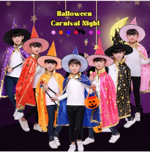 【SG Local Stock】90-120cm Kids/Adult Halloween Costume Star Cloak Cape Robe + Hat Halloween Decoration