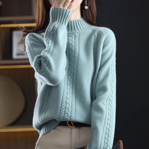 Mock Neck Sweater Pullover Fall and Winter New Arrival Womens Clothing Fancy Inner Wear Base Idle Style Soft Glutinous Cable-Knit Sweater