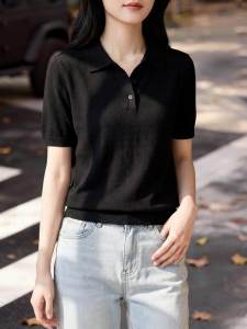 Basic House | Womens 100% Merino Wool Short Sleeve Knit Top