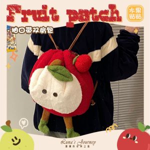 Túi Đeo Vai Đôi Hình Quả Táo Đỏ Hoạt Hình Dung Tích Lớn Túi Đeo Chéo Nhung Cho Học Sinh Đi Học Túi Đeo Vai Đơn Thời Trang