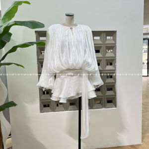 Váy Dài Tay Xếp Ly Cạp Thấp Phong Cách Hàn Quốc Có Dây Thắt Lưng Váy Midi Mùa Hè 2025 Váy Midi Dài Tay Xếp Ly Cạp Cao