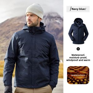 Jeep | Jeep Mens Three-in-One Down Jacket Outdoor Waterproof Warm Mountain Climbing Suit Hard Core Shell Fleece Lined Detachable Inner