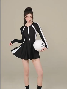 Váy bơi nữ tay dài Bikini liền thân cao cấp chống nắng Đầm bơi màu đen kín đáo YouYou - Yuri Sports YouYou Women Long Sleeve Black Sun Protection One-Piece Swimwear