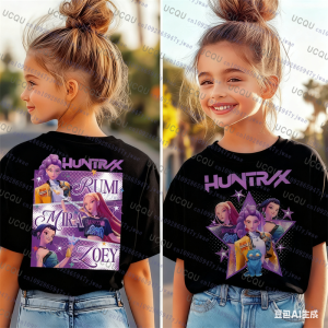 Kpop Demon Hunters Parent Child Short Sleeve T-shirt Kpop Demon Hunters Harajuku Casual Fashion Cotton Cosplay Kids Tshirt