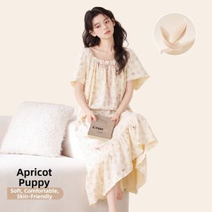 Womens Pure Cotton Short Sleeve Summer Sweet Princess Style Nightgown