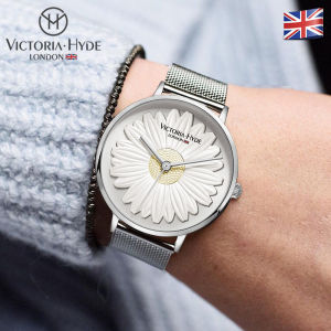 Victoria Hyde London กันน้ำสแตนเลสสายเหล็กตาข่ายรองเท้าหนังแท้สตรีนาฬิกาควอทซ์วงกลมญี่ปุ่นเคลื่อนไหวต้นฉบับ3D เดซี่รับประกัน 2ปี