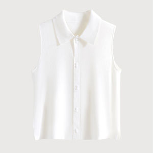 เสื้อกั๊กถักขนสัตว์ฤดูร้อน 2025 สำหรับผู้หญิง เสื้อเชิ้ตแขนกุดคอปกสไตล์ยุโรป เสื้อชั้นใน เสื้อตัวบน ทรงหลวม ปกติ