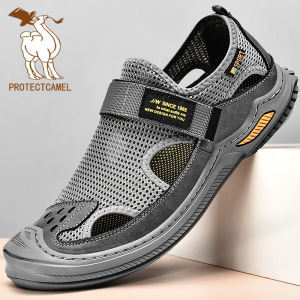 Paul Camel Mens Sandals Summer Breathable Leather Slip-On Casual Shoes Anti-Slip Large Size Beach Shoes Comfortable Slip-On