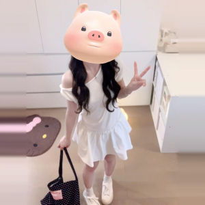 HUAYILING | French Style White Off-shoulder Summer Dress