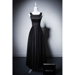 Elegant Satin Evening Dress U-Neck Double Shoulder for Party Date Company Annual Meeting Adult Ceremony Birthday