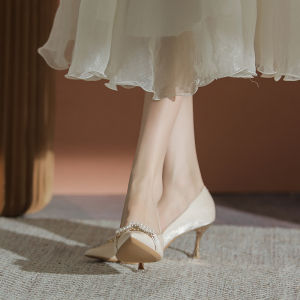 Giày Cao Gót Mũi Nhọn Kiểu Pháp Thanh Lịch Giày Đế Mỏng Đơn Cho Nữ Giày Cưới Mùa Thu Đông Giày Đơn Đế Cao Gót Mũi Nhọn