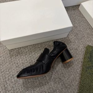 Genuine Leather Round Toe Thick Heel Slip-On Loafers