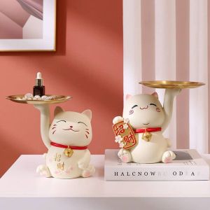 📣Creative Lucky cat tray desktop living room modern Wangzhai home decorations door key storage ornaments/创意招财猫托盘桌面客厅现代旺宅家居装饰品进门钥匙收纳摆件