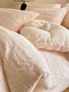 Thickened Milk Velvet Coral Fleece Bedding Set Four-Piece Suite Bed Canopy Winter Warm Plush Quilt Cover Protector Quilt