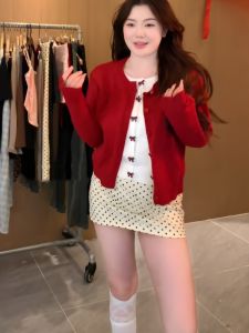 plus Size Red Christmas New Year Embroidered Butterfly Knot Knitted Top Women Winter Slimming Base Layer Korean Style Loose Fit