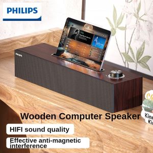 Original Philips Speaker Supports Bluetooth and Wired Connections Wooden Computer Loudspeaker Box HiFi Stereo Voice Box  SPA3808