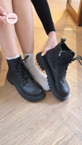 Giày Boot Nữ Giày Bốt Martin Cổ Cao Da Trơn Đế Cao Chống Trượt Phong Cách Hàn Quốc Cá Tính Mun Shoes M452