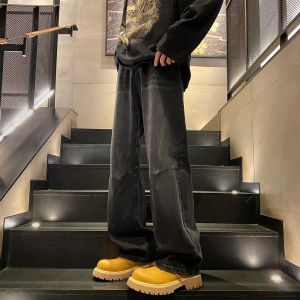 American Style Mens Jeans Spring Autumn Loose Wide Leg Straight Cut Long Pants Casual Wear Comfortable Fit Youth Trend
