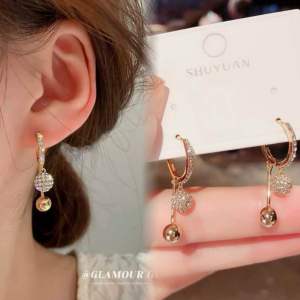 A123 (Beli 2 dapat bonus) COD Anting bola juntai manis titanium wanita original