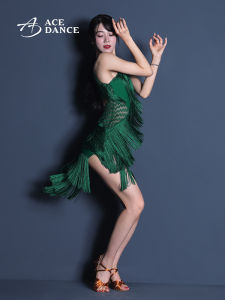 ACEDANCE New Womens Latin Dance Dress Sleeveless Mermaid Design Splice Tassel Performance Dress for Samba Bullfighting Cha-Cha Rumba