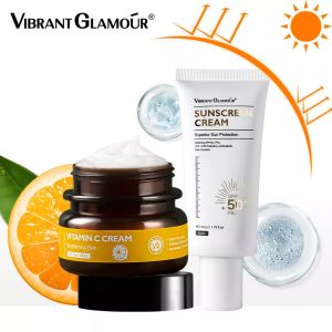 Paket Hemat Vibrant Glamour Vitamin C Cream dan sunscreen Spf 50 Perawatan Wajah Glowing Perlindungan dari Paparan Sinar Matahari