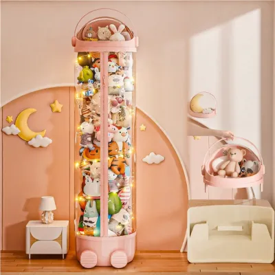 XINGYOU | Transparent Zipper Doll Storage Bucket High Aesthetic Plush Toy Organizer Cute Cartoon Style Home Use Living Room Decor