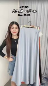 Jass Shop High Waist Skirt Plain Silk High Waist A-Line Skirt Long Maxi #2103