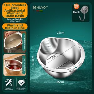 HUYO | Food Grade 316L Stainless Steel Multipurpose Kitchen Drain Basket