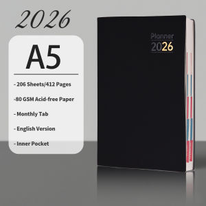 2026 Planner Bilingual English Spanish Daily Organizer Notebook with PU-Leather Cover for Business Students Gift Agenda Journal