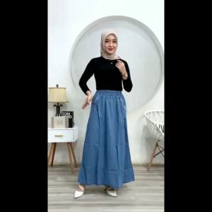AFAREEN - Rok Jeans Panjang Span Wanita Jumbo Jeans Skrit Panjang Line A Wanita Muslim Rok Dewasa