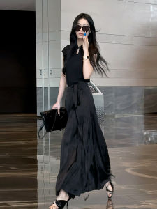 New Chinese Style Black Two-Piece Set Summer 2026 Womens Minimalist High-End Feel Top Skirt Set Commute Korean Style Pleated