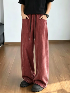 CHENMU | American Retro Stripe Mens Lightweight Ice Silk Wide-leg Casual Pants