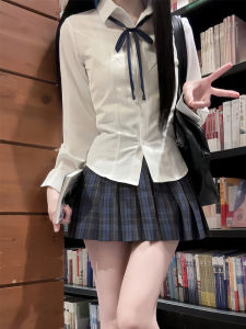 Áo Sơ Mi Dài Tay Co Giãn Ôm Vừa Vặn Màu Trắng Trong Suốt Cổ Chữ V Cạp Cao Phong Cách Nhật Bản Mùa Hè Thường Ngày