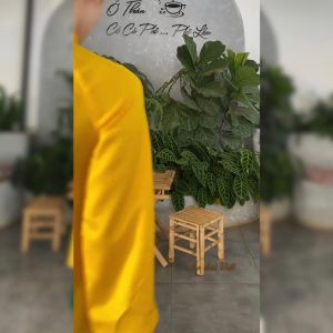 Áo dài cách tân nữ tết dáng suông tiểu thư màu vàng may sẵn lụa tây thi cao cấp