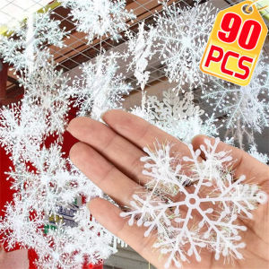 ของขวัญต้นไม้คริสต์มาสแขวนเกล็ดหิมะคริสต์มาสสีขาว90/30ชิ้นของตกแต่งวันคริสต์มาสเกล็ดหิมะปลอมแบบทำมือของขวัญตกแต่งบ้านงานเลี้ยงปีใหม่
