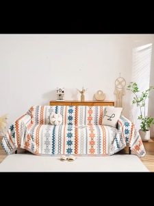 Soft Cotton Sofa Throw Breathable Comfortable Bohemian Geometric All Season Universal Sofa Cover Cushion Decorative Living Room Durable Anti Fade Sofa Throw