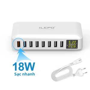 Trạm Sạc USB 8 Cổng 60W/12A QC3.0 Hub Sạc Nhanh Có Màn Hình LED Cho iPhone Samsung Nhiều Thiết Bị Sạc Máy Tính Để Bàn