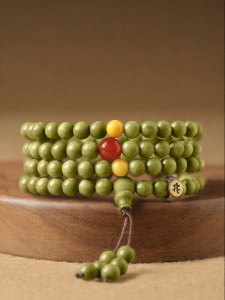 HUAKAIYUNDUO | Soothing Protector Wooden Green Sandalwood Prayer Beads 108 Pieces
