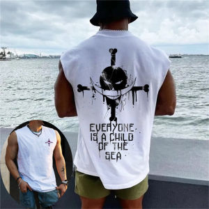 Bandai | One Piece Men Vest Tank Top Whitebeard Pirates Jolly Roger Summer Japan Anime Spring and Autumn Sports Fitness Sleeveless Top