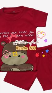 Setelan Kaos Anak Laki LakiCelana Pendek Anak Usia 1-6 Tahun Bahan Katun Warna Merah Kuda Nil