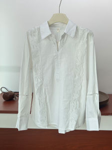 MANMI | French Style White Lace Embroidered Loose Design Shirt For Autumn and Winter