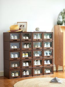 กล่องรองเท้าอะคริลิกขนาดใหญ่แบบลิ้นจี่ กล่องรองเท้าส้นสูง รองเท้าผ้าใบ สไตล์ย้อนยุค ไม่มีการติดตั้ง ป้องกันความชื้น กล่องรองเท้า