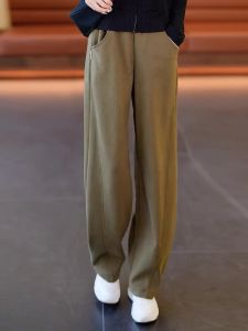 Womens Slim Fit Banana Pants Spring Autumn Fleece Lined Straight Leg Casual Trousers High Waist Wide Leg Sports Leisure