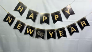 Black Gold 2026 New Year Party Decor Paper Banner Triangle Bunting & Tableware Home Decoration