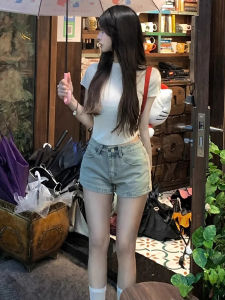 Summer 2025 High Waist American Style Denim Shorts Womens Spicy Girl Tight Design Sensation Wrap A-Line Hot Pants