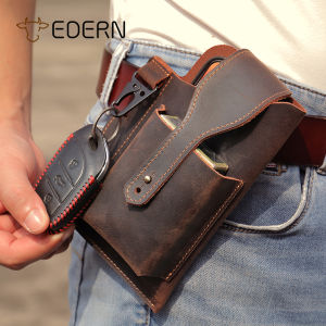 Edern da ngựa điên cổ điển Túi đeo hông cho nam thắt lưng chiến thuật túi da chính hãng điện thoại di động Túi Đeo Hông Bao da điện thoại với móc treo chìa khóa