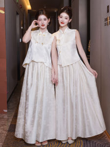 New Chinese Style Maids Dress Champagne Color Wedding Gown Beautiful Sister Group High-End Feel Engagement Cheongsam Long A-Line Skirt