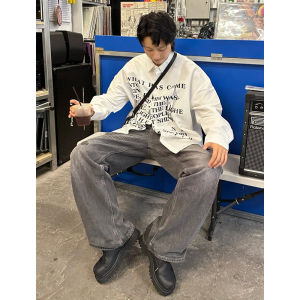 American High Street Retro Slogan Letter Print Long Sleeves Shirt Men and Women Spring and Autumn Thin Casual Loose Jacket Fashion