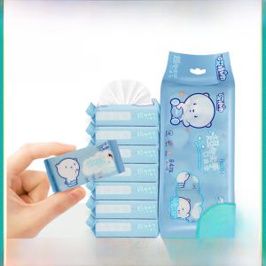 Ultra Mini Portable Baby Wet Wipes Disposable Cleanliness 8 Packs Infant Hand Mouth Cleaning Wipes Small Size Bag Packaging